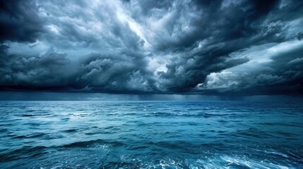 Panoramic scary storm clouds over the sea scene. Generated AI image