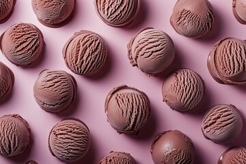 Pattern of chocolate ice cream scoops on brown background
