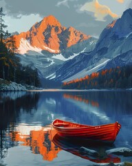 High mountain lake reflection, serene beauty, tranquil nature, clear waters, background. wallpaper - obrazy, fototapety, plakaty