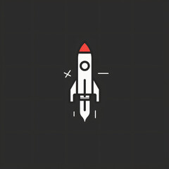 rocket in space, flat logo of a rocket, rocket, spaceship, space, vector, isolated, red, illustration, cartoon, launch, icon, technology, missile, science, ship, speed, flying, travel, retro, toy
