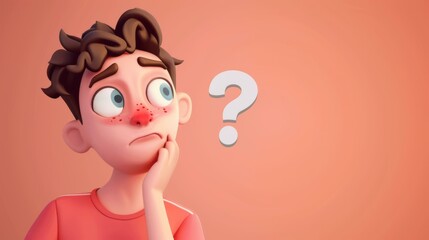 Vector art character, confused, popping out of a flat design into 3D space,