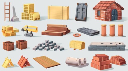 Vector Set of Building Materials for Construction Site