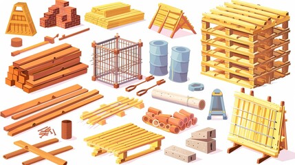 Vector Set of Building Materials for Construction Site