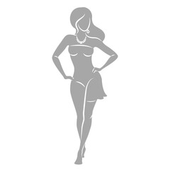 Silhouette of a woman in style. The girl is slender and beautiful. Lady is suitable for aesthetic decor, posters, stickers, logo. Vector illustration.
