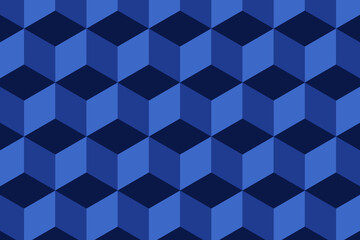 Abstract cube pattern on blue background. Isometric, 3d space looks like optical illusion.