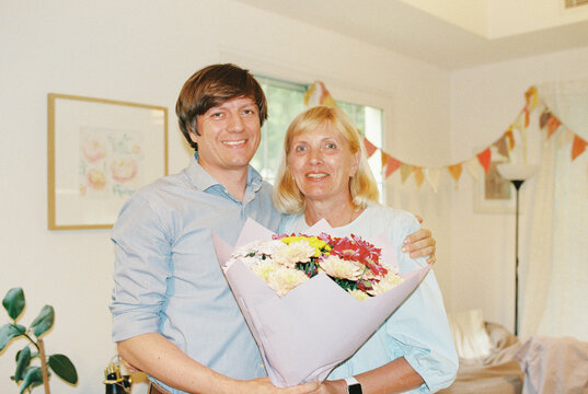 Adult son and mother