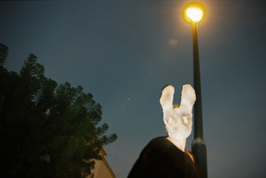 A woman in a bunny costume for Halloween 