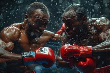 Intense boxing match in ring - obrazy, fototapety, plakaty