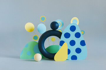 Different colored objects together on paper background