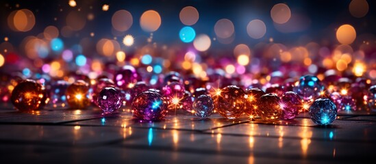 Fototapeta na wymiar Christmas background with bokeh lights and glass balls.