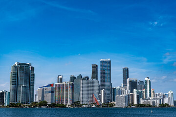 Fototapeta na wymiar Downtown Miami and the Atlantic Ocean as viewed from the Bridge from Key Biscayne