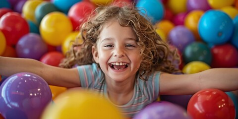 Fototapeta na wymiar Little Girl Smiling in Ball Pit