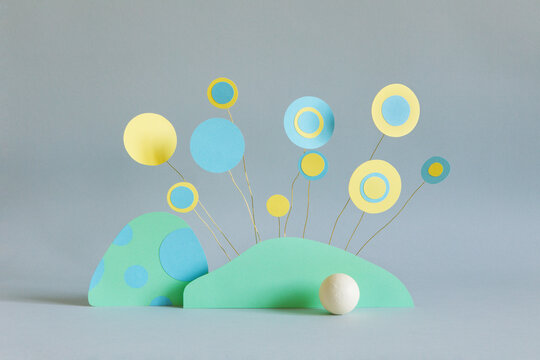 Different colored objects together on paper background