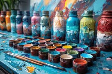 Colorful paints on table - Powered by Adobe