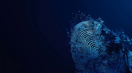 Digital fingerprint on blue background. - obrazy, fototapety, plakaty