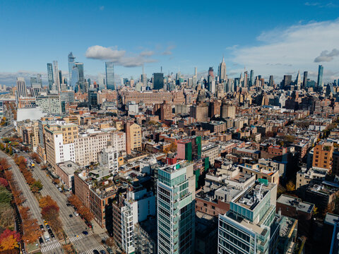 Manhattan midtown drone view, NYC