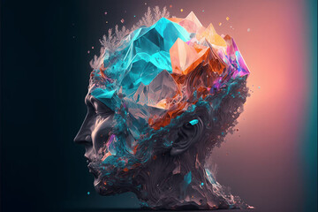 Human Head Connected with Crystals - obrazy, fototapety, plakaty