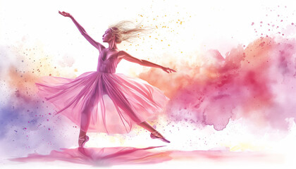Fototapeta premium Elegant Ballet Dancer with Colorful Watercolor Splash
