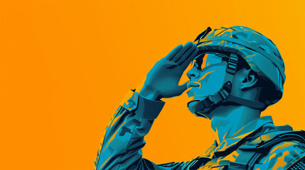 Soldier saluting - graphic pop art