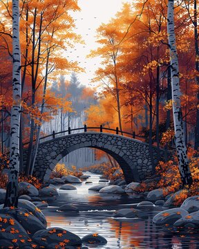 Old stone bridge over creek, rustic scenery, water flow, peaceful nature..  background, wallpaper