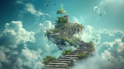 dream where endless staircase that ascends into the clouds, promising infinite exploration