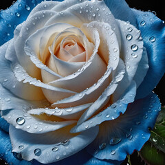 close up of blue rose petals with water drops on petals