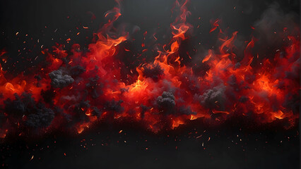 A powerful and intense image displaying a blazing inferno with smoke billowing and sparks flying, suggesting destruction or conflict - obrazy, fototapety, plakaty