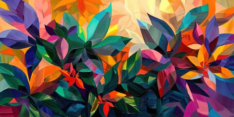 Oil painting colorful leaves on orange background