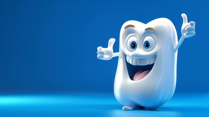 smiling white healthy character tooth on blue background illustration