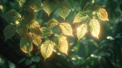 Sunlight filtering through fresh green leaves on a tree