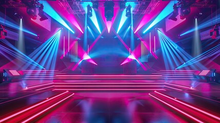 Futuristic stage with neon lights and a vibrant atmosphere