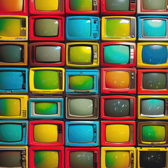 Pattern wall of pile colorful retro television