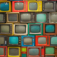 Pattern wall of pile colorful retro television