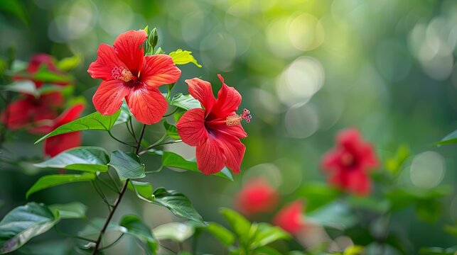 realistic, beautiful, blooming Chinese Hibiscus (Hibiscus rosa-sinensis)