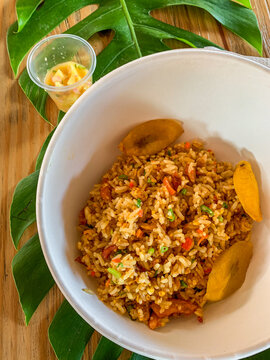 Peruvian Amazonian - Chinese Food. Fried Rice with Pork and Plantain.