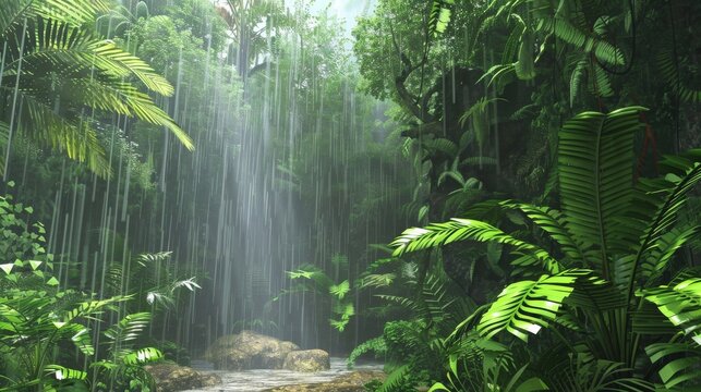Animated 3D Rainforest with Rain and wildlife sounds for relaxation.