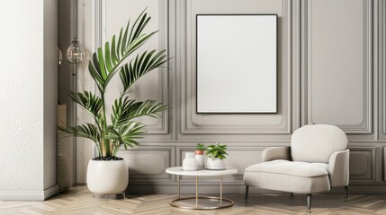 mock poster frame with modern interior living room background.