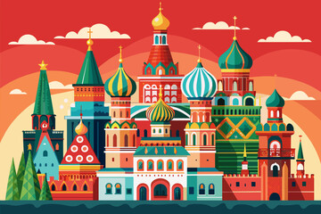 Moscow Red square buildings, fairytale style, St. Basil's Cathedral, Kremlin