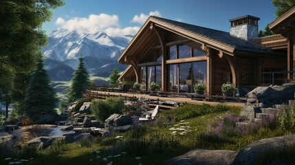 Fototapeta na wymiar A photo of a Chalet Home in Harmony with Nature