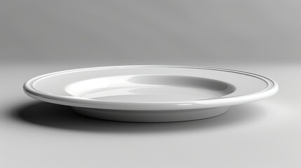 Empty white plate displayed over a white background.