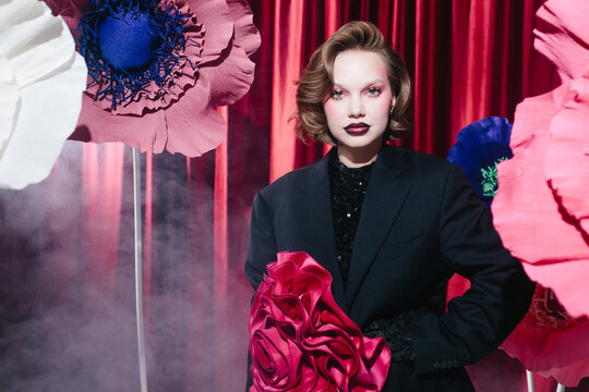 Confident woman with bold makeup