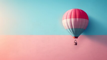 Conjure a background from powder blue to mauve, with a minimalist hot air balloon in the foreground.