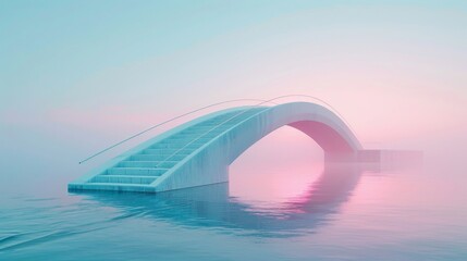 Conjure a background moving from pale turquoise to lilac, with a minimalist bridge in the foreground.