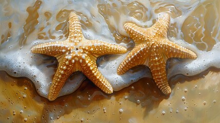 Fototapeta na wymiar Sand with starfish on it
