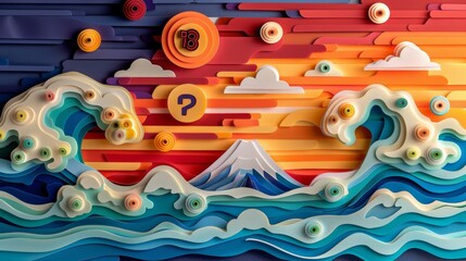 quilling paper art piece that pays homage to retro gaming, featuring iconic 8-bit characters or symbols from classic video games, with a focus on geometric shapes and primary colors.