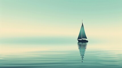 smooth gradient from seafoam green to azure, focusing on a minimalist sailboat silhouette.