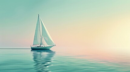 smooth gradient from seafoam green to azure, focusing on a minimalist sailboat silhouette.