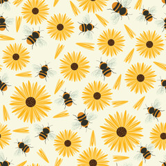 bee seamless pattern in flat vector