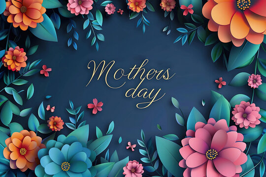 Mother day card. paper effect flowers with text in center love care, image 