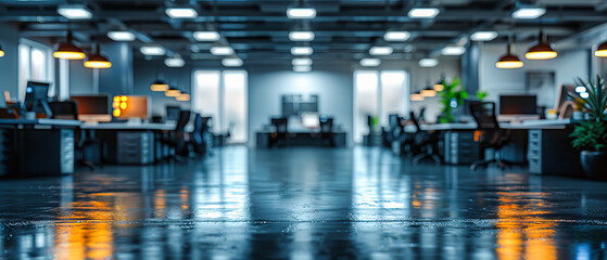 Fototapeta na wymiar A Glimpse into the Future: The Blurred Lines and Illuminated Corridors of a Modern Business Interior